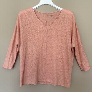 FLAW Garnet Hill 100% Organic Linen Boxy 3/4 Sleeve Top Women S Quiet Luxury